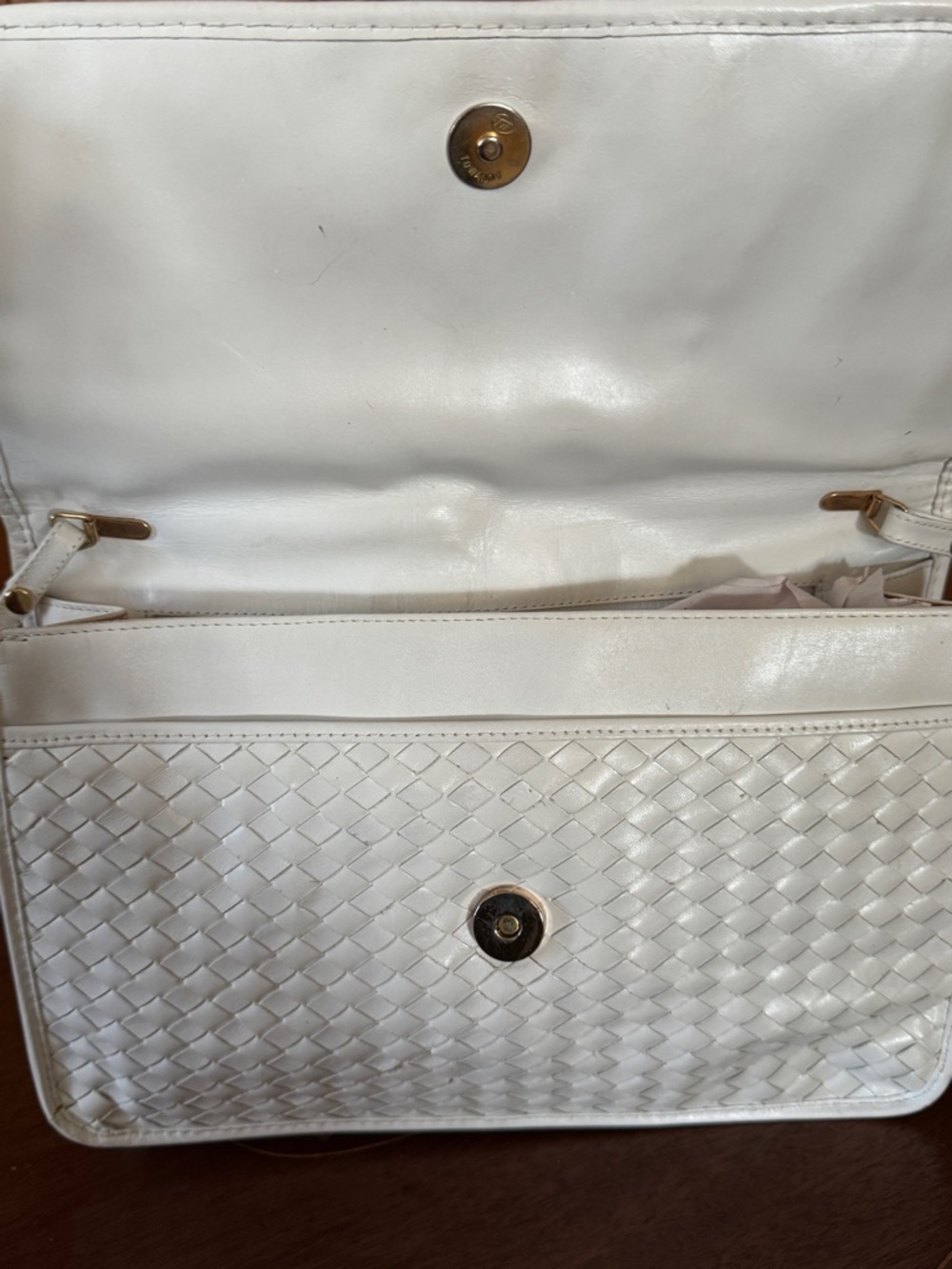 Gorgeous Vintage 80s Basketweave Etienne Aigner White Woven Leather Shoulder Bag - Picture 5 of 8